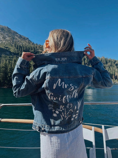 Bridal Jacket, Jean Jacket, Wedding Denim Jacket, Embroidered Name Jacket, Personalized Jean Jacket, Custom Jean Jacket