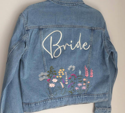 Bride, Bridal Jacket, Embroidered Jean Jacket, Wedding Jean Jacket, Wedding Denim Jacket, Embroidered Name Jacket, Personalized Jean Jacket