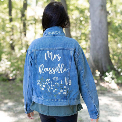 Embroidered Jean Jacket, Wedding Jean Jacket, Wedding Denim Jacket, Embroidered Name Jacket, Personalized Jean Jacket, Custom Jean Jacket