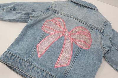 Glitter Bow Jacket, Fabric Bow, Embroidered Jacket, Denim Jacket, Custom Denim Jacket, Personalized Denim Jacket, Child Denim Jacket