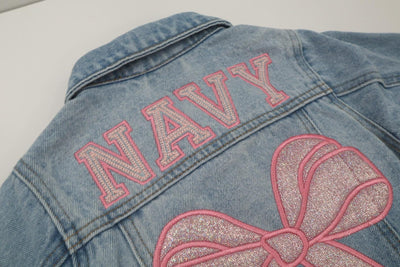 Glitter Fabric Name Jacket, Glitter Bow Jacket, Fabric Bow, Embroidered Jacket, Denim Jacket, Custom Denim Jacket, Personalized Denim Jacket