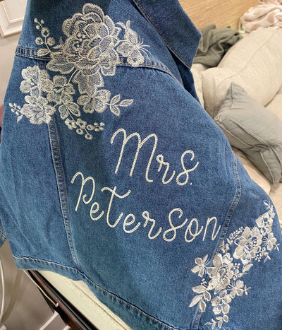 Embroidered Jean Jacket, Wedding Jean Jacket, Wedding Denim Jacket, Embroidered Name Jacket, Personalized Jean Jacket, Custom Jean Jacket