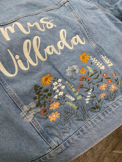 Custom Bridal Jacket, Bridal Denim Embroidered Jacket, Bride, Wedding Gift, Bachelorette Gift, Wedding