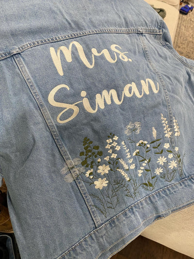 Bridal Jacket, Bridal Denim Embroidered Jacket, Bride, Wedding Gift, Bachelorette Gift, Wedding