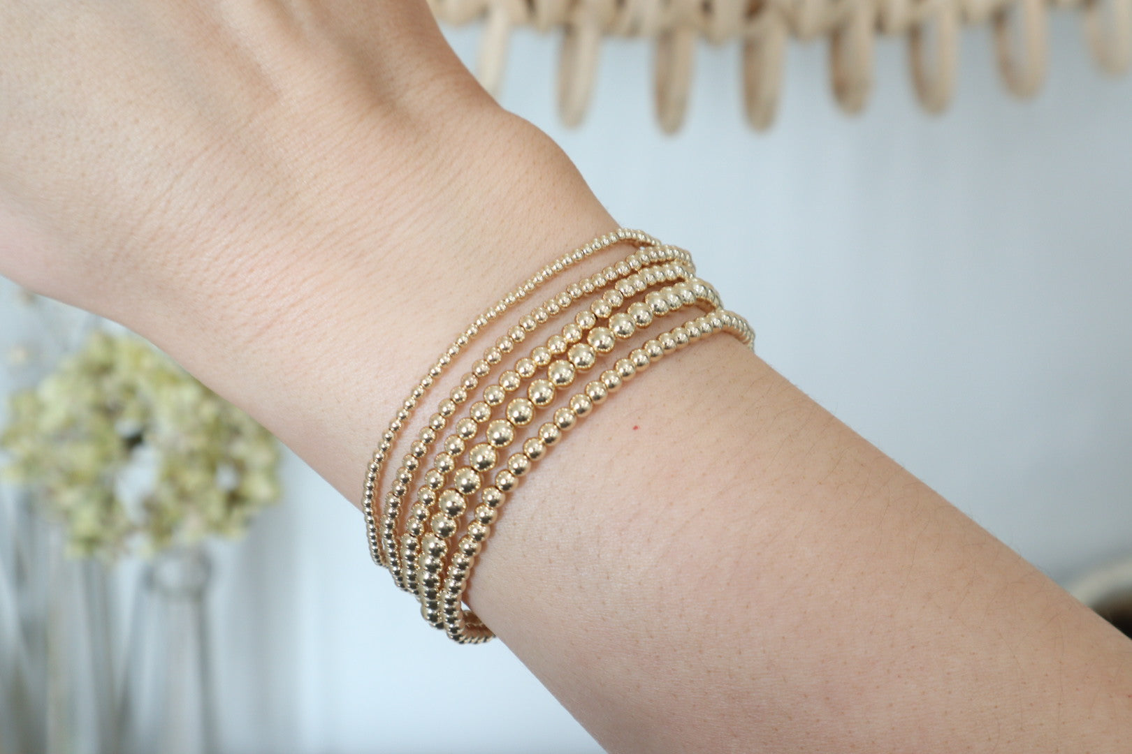 14K Gold 3mm Beads Bracelet